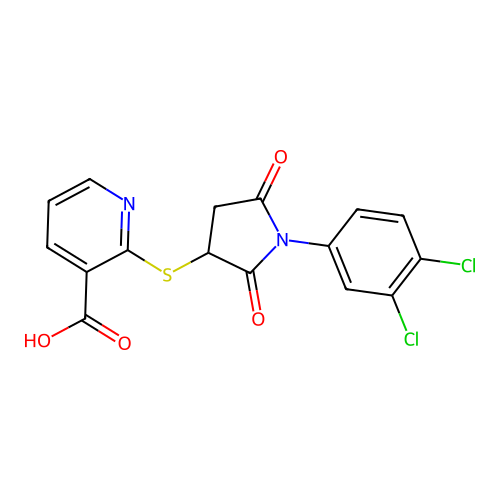 2-((1-(3,4-Dichlorophenyl)-2,5-dioxopyrrolidin-3-yl)thio)nicotinic acid structure