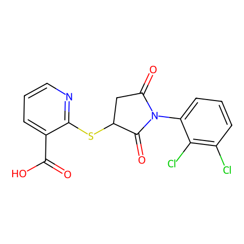 2-((1-(2,3-Dichlorophenyl)-2,5-dioxopyrrolidin-3-yl)thio)nicotinic acid structure