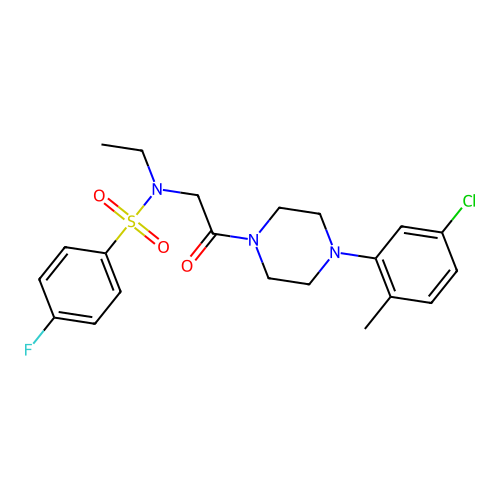N-[2-[4-(5-chloro-2-methylphenyl)piperazin-1-yl]-2-oxoethyl]-N-ethyl-4-fluorobenzenesulfonamide structure