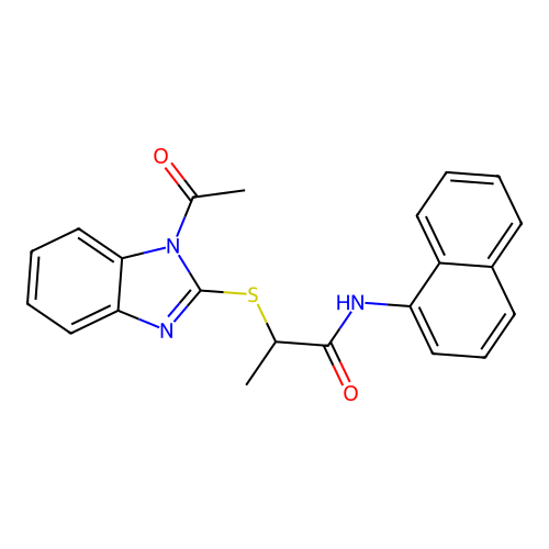 2-(1-acetylbenzimidazol-2-yl)sulfanyl-N-naphthalen-1-ylpropanamide structure