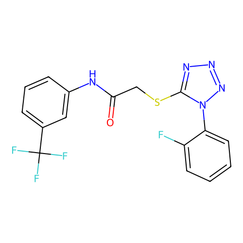 2-((1-(2-fluorophenyl)-1H-tetrazol-5-yl)thio)-N-(3-(trifluoromethyl)phenyl)acetamide structure