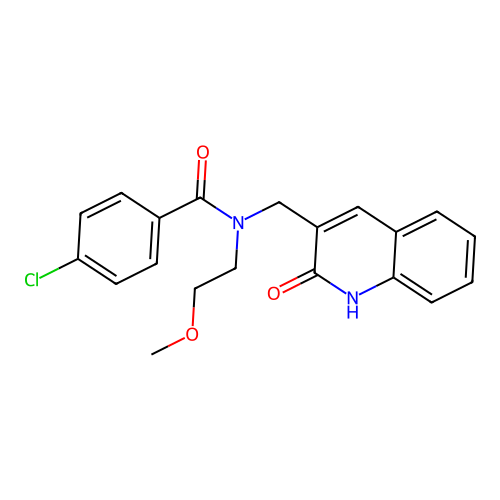 4-chloro-N-(2-methoxyethyl)-N-[(2-oxo-1H-quinolin-3-yl)methyl]benzamide structure