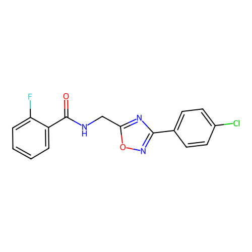 N-[[3-(4-chlorophenyl)-1,2,4-oxadiazol-5-yl]methyl]-2-fluorobenzamide structure