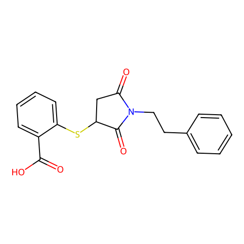 2-((2,5-Dioxo-1-phenethylpyrrolidin-3-yl)thio)benzoic acid structure