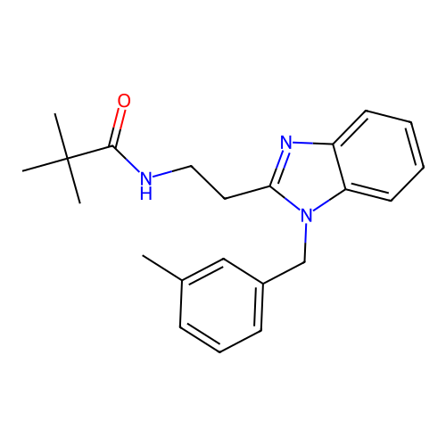 2,2-dimethyl-N-[2-[1-[(3-methylphenyl)methyl]benzimidazol-2-yl]ethyl]propanamide structure