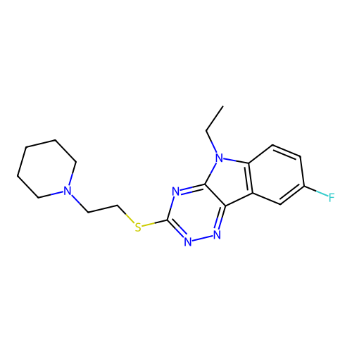 5-Ethyl-8-fluoro-3-(2-piperidin-1-ylethylsulfanyl)-[1,2,4]triazino[5,6-b]indole structure