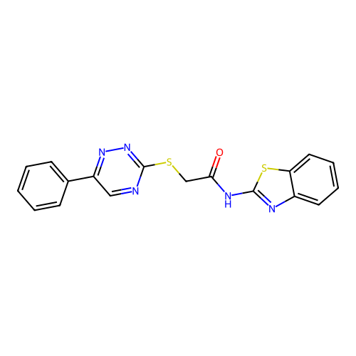 N-(1,3-benzothiazol-2-yl)-2-[(6-phenyl-1,2,4-triazin-3-yl)sulfanyl]acetamide structure
