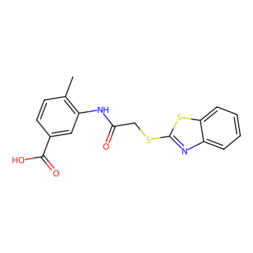 3-[[2-(1,3-Benzothiazol-2-ylsulfanyl)acetyl]amino]-4-methylbenzoic acid structure