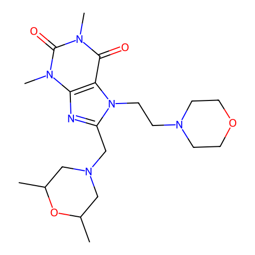 8-[(2,6-dimethylmorpholin-4-yl)methyl]-1,3-dimethyl-7-(2-morpholin-4-ylethyl)purine-2,6-dione structure