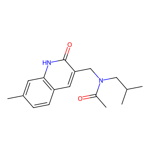 N-[(7-methyl-2-oxo-1H-quinolin-3-yl)methyl]-N-(2-methylpropyl)acetamide structure