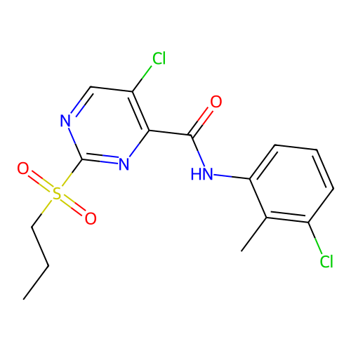 5-chloro-N-(3-chloro-2-methylphenyl)-2-propylsulfonylpyrimidine-4-carboxamide structure