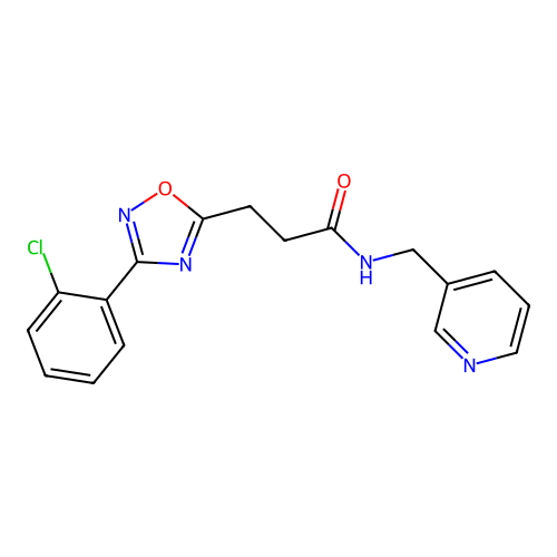 3-[3-(2-chlorophenyl)-1,2,4-oxadiazol-5-yl]-N-(pyridin-3-ylmethyl)propanamide structure