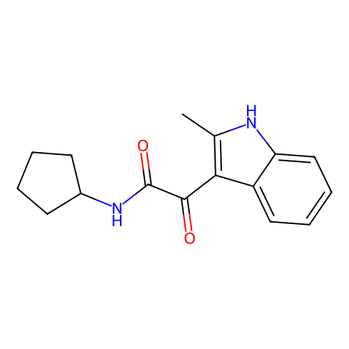 N-cyclopentyl-2-(2-methyl-1H-indol-3-yl)-2-oxoacetamide structure