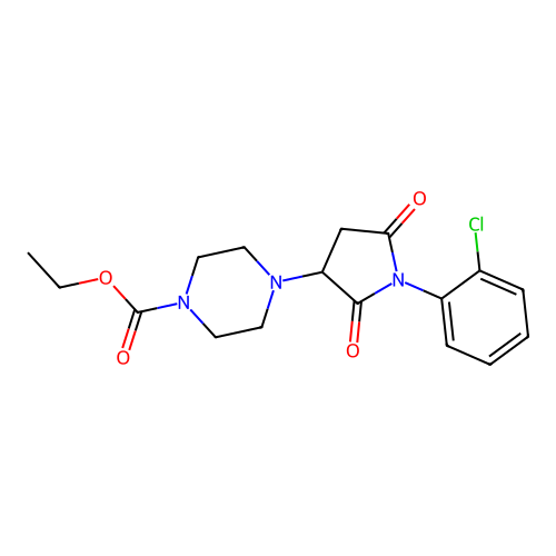 Ethyl 4-[1-(2-chlorophenyl)-2,5-dioxopyrrolidin-3-yl]piperazine-1-carboxylate structure