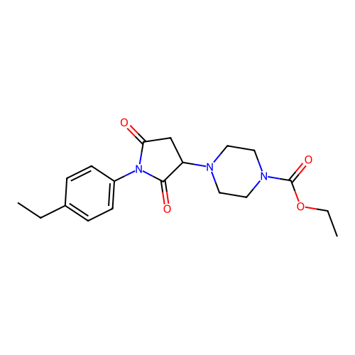 Ethyl 4-[1-(4-ethylphenyl)-2,5-dioxopyrrolidin-3-yl]piperazine-1-carboxylate structure