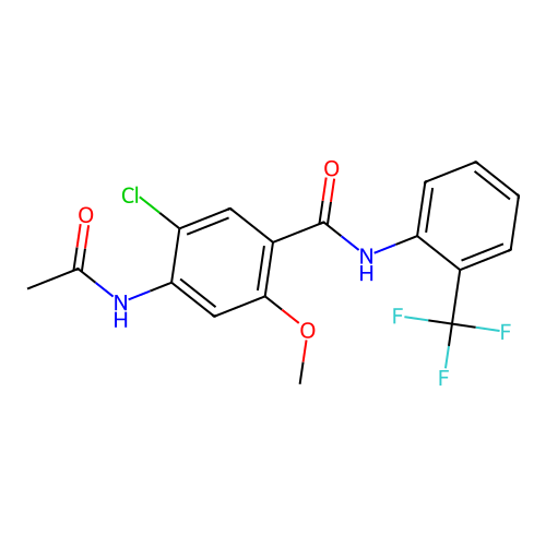 4-acetamido-5-chloro-2-methoxy-N-[2-(trifluoromethyl)phenyl]benzamide structure