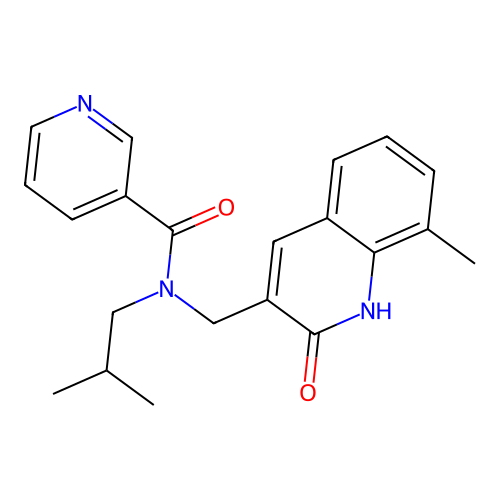 N-[(8-methyl-2-oxo-1H-quinolin-3-yl)methyl]-N-(2-methylpropyl)pyridine-3-carboxamide structure