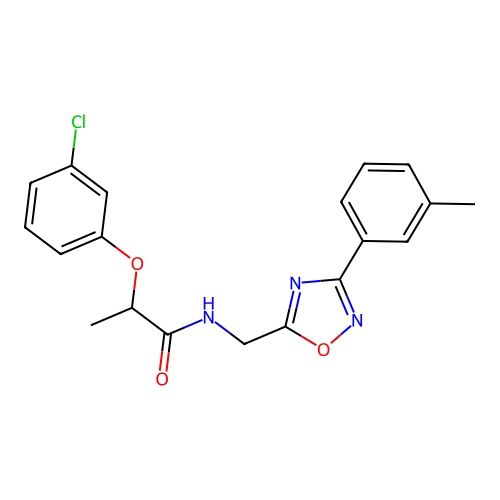 2-(3-chlorophenoxy)-N-{[3-(3-methylphenyl)-1,2,4-oxadiazol-5-yl]methyl}propanamide structure