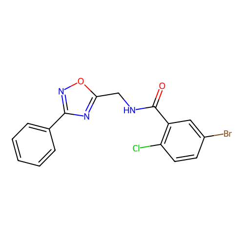 5-bromo-2-chloro-N-[(3-phenyl-1,2,4-oxadiazol-5-yl)methyl]benzamide structure