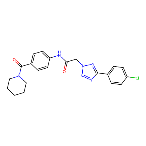 2-[5-(4-chlorophenyl)tetrazol-2-yl]-N-[4-(piperidine-1-carbonyl)phenyl]acetamide structure