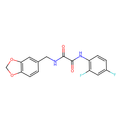 N-(1,3-benzodioxol-5-ylmethyl)-N'-(2,4-difluorophenyl)oxamide structure