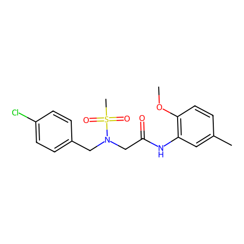 2-[(4-chlorophenyl)methyl-methylsulfonylamino]-N-(2-methoxy-5-methylphenyl)acetamide structure