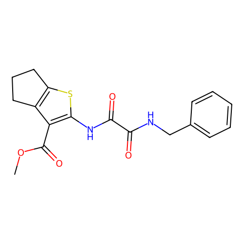 methyl 2-[[2-(benzylamino)-2-oxoacetyl]amino]-5,6-dihydro-4H-cyclopenta[b]thiophene-3-carboxylate structure