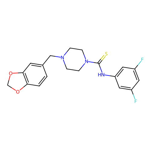 4-(1,3-benzodioxol-5-ylmethyl)-N-(3,5-difluorophenyl)piperazine-1-carbothioamide structure