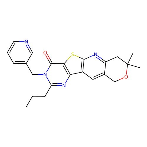 8,8-dimethyl-2-propyl-3-(pyridin-3-ylmethyl)-7,8-dihydro-3H-pyrano[3'',4'':5',6']pyrido[3',2':4,5]thieno[3,2-d]pyrimidin-4(10H)-one structure