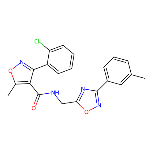 3-(2-chlorophenyl)-5-methyl-N-[[3-(3-methylphenyl)-1,2,4-oxadiazol-5-yl]methyl]-1,2-oxazole-4-carboxamide structure