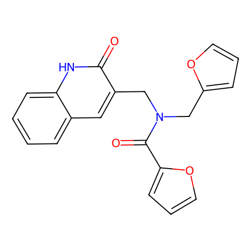N-(furan-2-ylmethyl)-N-[(2-oxo-1H-quinolin-3-yl)methyl]furan-2-carboxamide structure