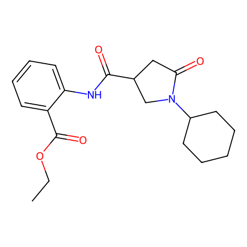 Ethyl 2-[(1-cyclohexyl-5-oxopyrrolidin-3-yl)carbonylamino]benzoate structure