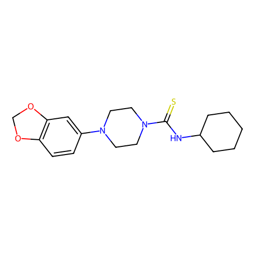 4-(1,3-benzodioxol-5-yl)-N-cyclohexyl-1-piperazinecarbothioamide structure