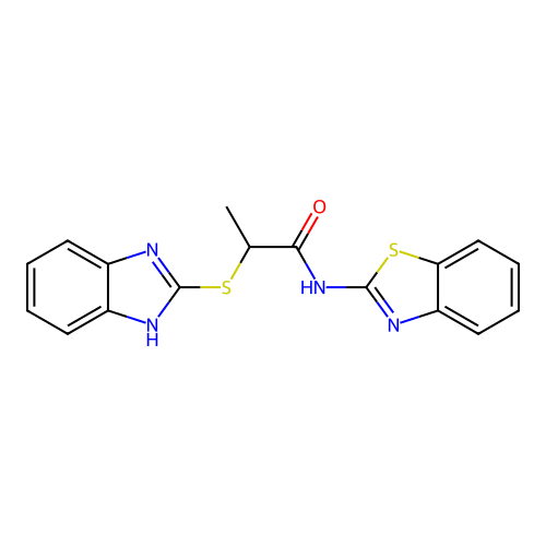 2-(1H-benzimidazol-2-ylsulfanyl)-N-(1,3-benzothiazol-2-yl)propanamide structure