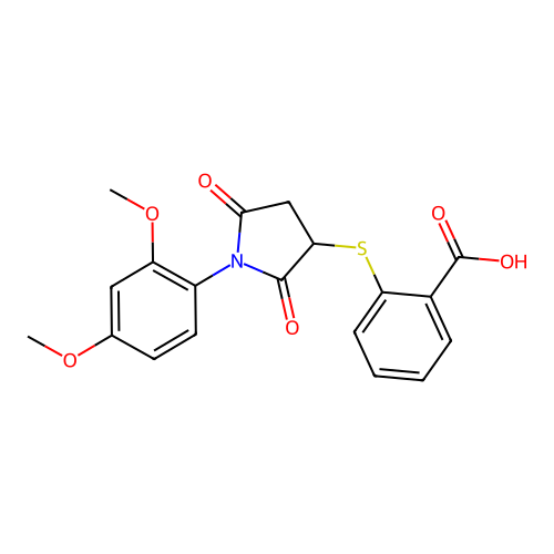 2-{[1-(2,4-Dimethoxyphenyl)-2,5-dioxopyrrolidin-3-yl]sulfanyl}benzoic acid structure