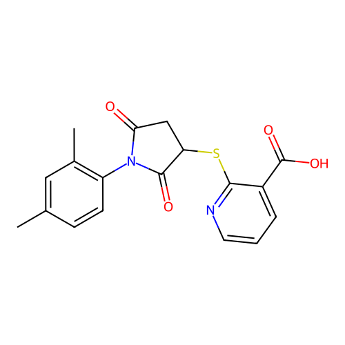 2-((1-(2,4-Dimethylphenyl)-2,5-dioxopyrrolidin-3-yl)thio)nicotinic acid structure