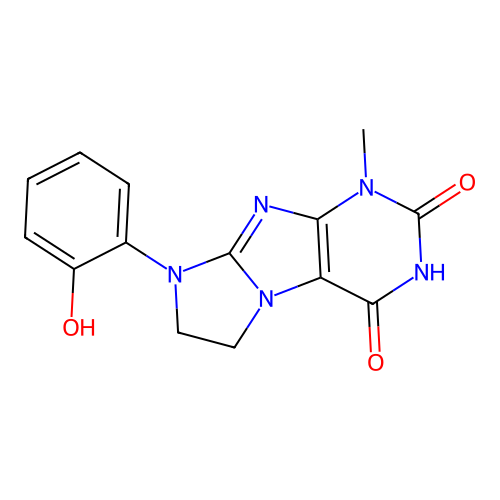 8-(2-Hydroxyphenyl)-1-methyl-1,3,5-trihydroimidazolidino[1,2-h]purine-2,4-dion e structure