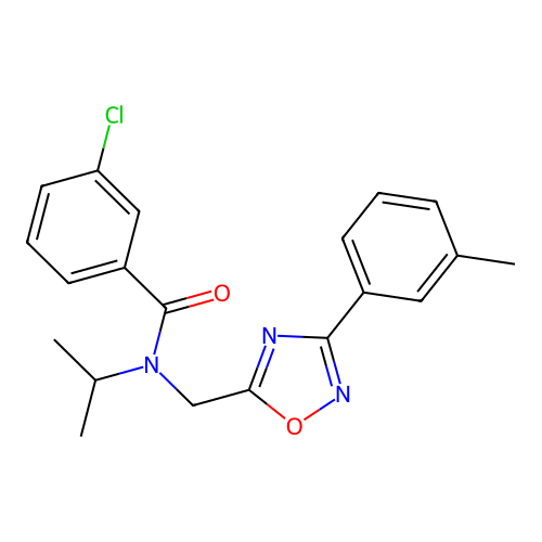 3-chloro-N-[[3-(3-methylphenyl)-1,2,4-oxadiazol-5-yl]methyl]-N-propan-2-ylbenzamide structure