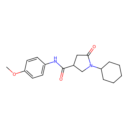1-cyclohexyl-N-(4-methoxyphenyl)-5-oxopyrrolidine-3-carboxamide structure