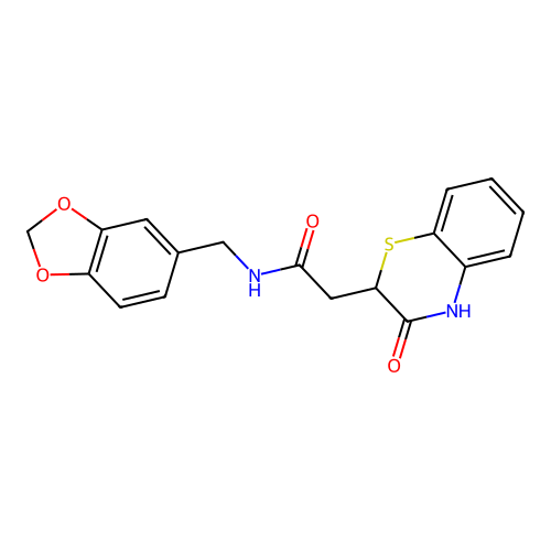 N-(1,3-benzodioxol-5-ylmethyl)-2-(3-oxo-4H-1,4-benzothiazin-2-yl)acetamide structure
