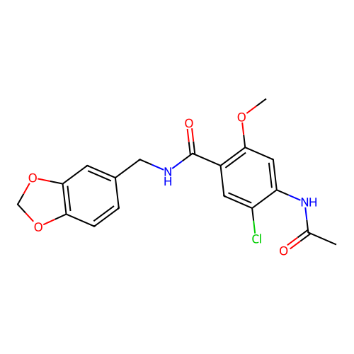 4-acetamido-N-(1,3-benzodioxol-5-ylmethyl)-5-chloro-2-methoxybenzamide structure