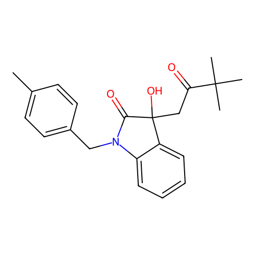 3-(3,3-dimethyl-2-oxobutyl)-3-hydroxy-1-(4-methylbenzyl)-1,3-dihydro-2H-indol-2-one structure