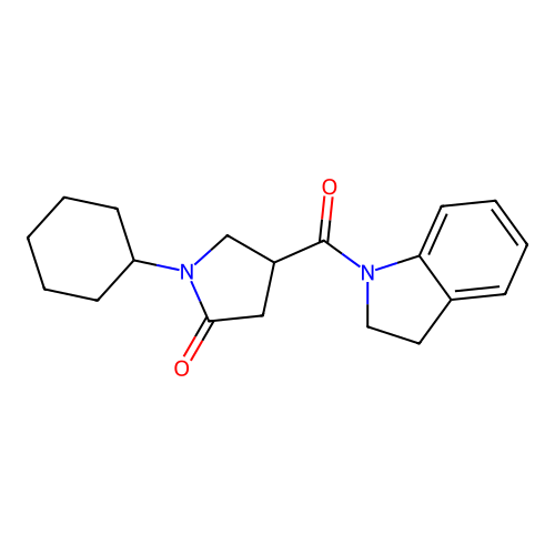 1-Cyclohexyl-4-(2,3-dihydroindole-1-carbonyl)pyrrolidin-2-one structure