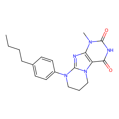9-(4-butylphenyl)-1-methyl-1H,2H,3H,4H,6H,7H,8H,9H-pyrimido[1,2-g]purine-2,4-dione structure