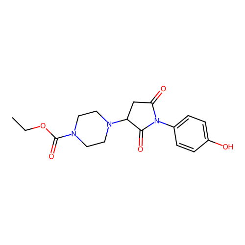 Ethyl 4-[1-(4-hydroxyphenyl)-2,5-dioxopyrrolidin-3-yl]piperazine-1-carboxylate structure
