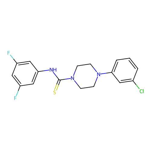 4-(3-chlorophenyl)-N-(3,5-difluorophenyl)piperazine-1-carbothioamide structure