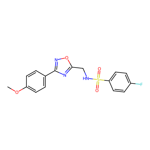 4-fluoro-N-[[3-(4-methoxyphenyl)-1,2,4-oxadiazol-5-yl]methyl]benzenesulfonamide structure