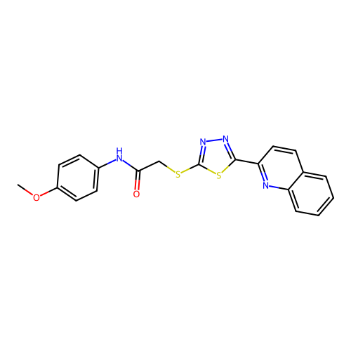 N-(4-methoxyphenyl)-2-[(5-quinolin-2-yl-1,3,4-thiadiazol-2-yl)sulfanyl]acetamide structure