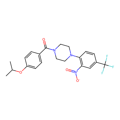 [4-[2-nitro-4-(trifluoromethyl)phenyl]piperazin-1-yl]-(4-propan-2-yloxyphenyl)methanone structure