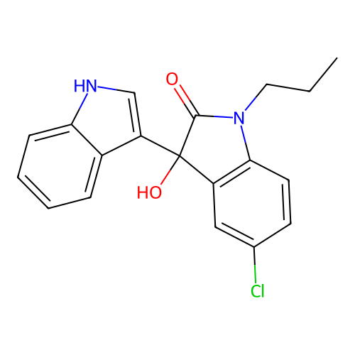 5-chloro-3-hydroxy-3-(1H-indol-3-yl)-1-propylindol-2-one structure